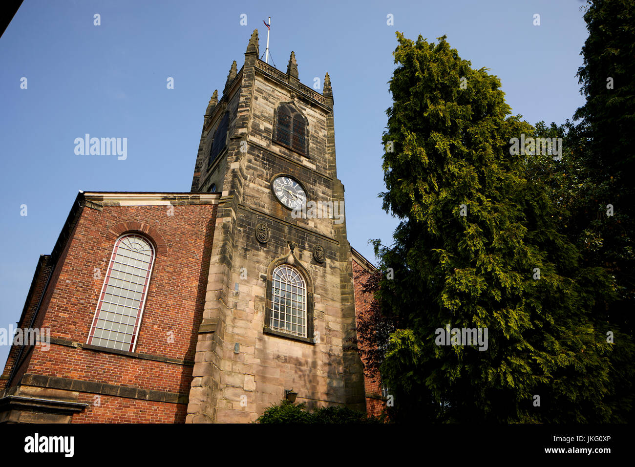 Red brick with stone dressing neoclassical St Peter's Church grade I listed in Congleton Town Centre, Cheshire East, England. Stock Photo