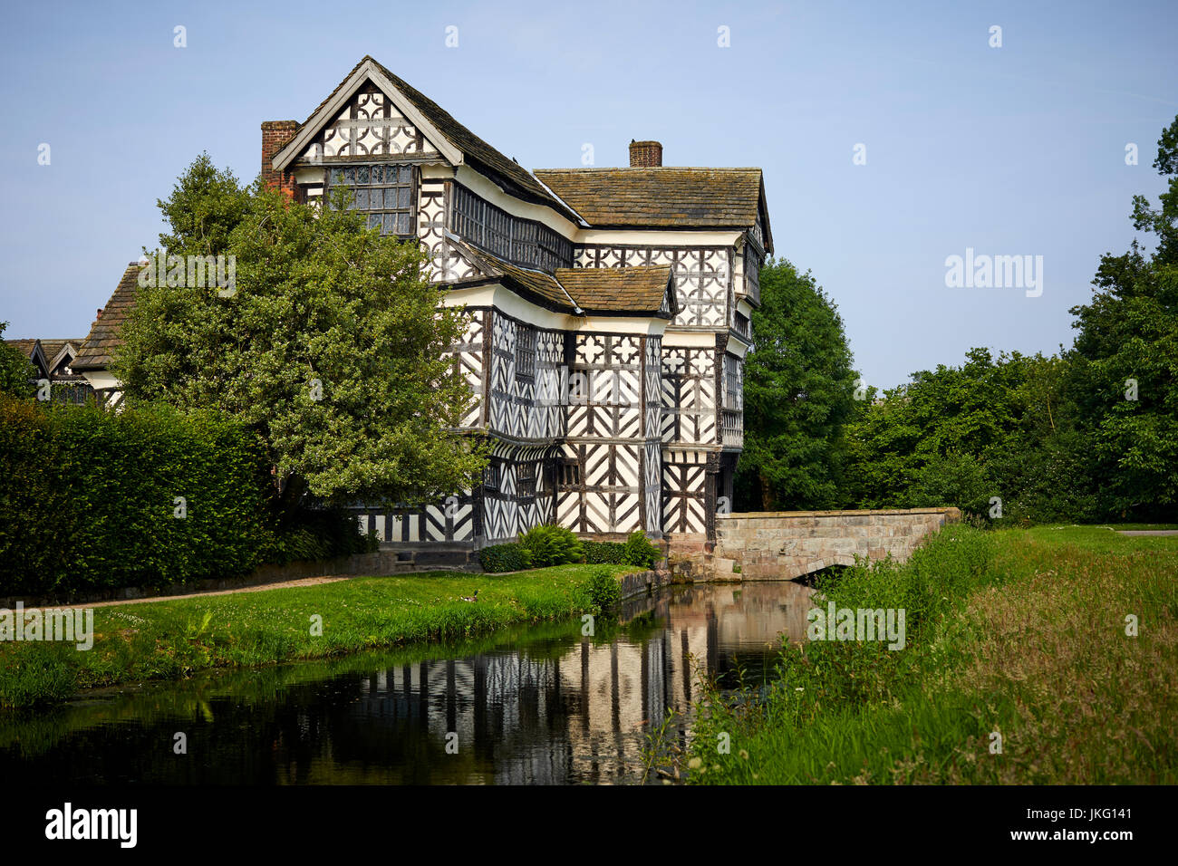 Little Moreton Hall, or Old Moreton Hall, moated halftimbered tudor