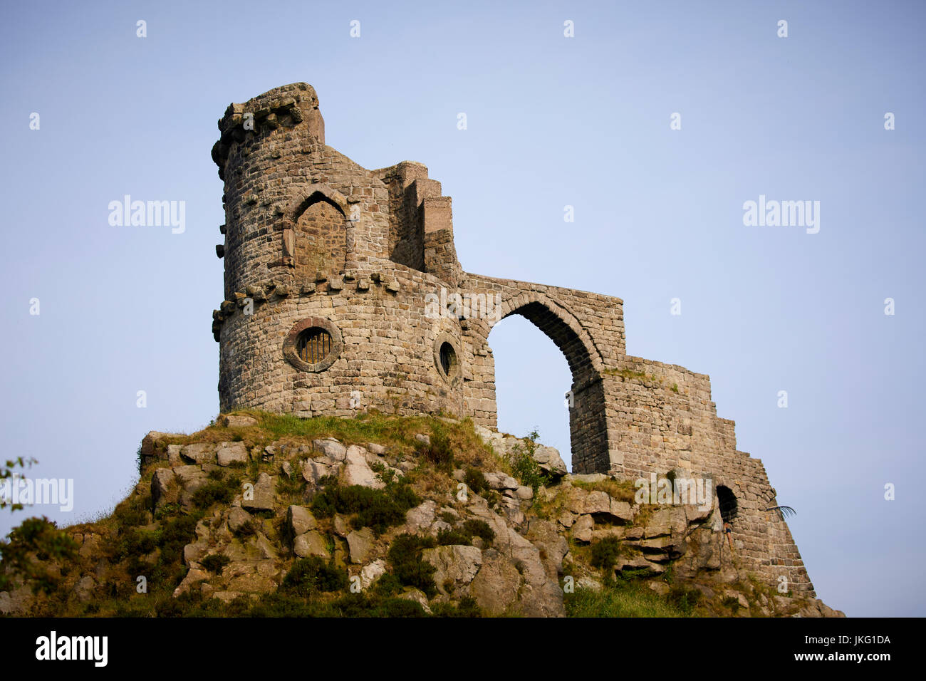 Hillside landmark Mow Cop Castle is a folly ruins near Congleton