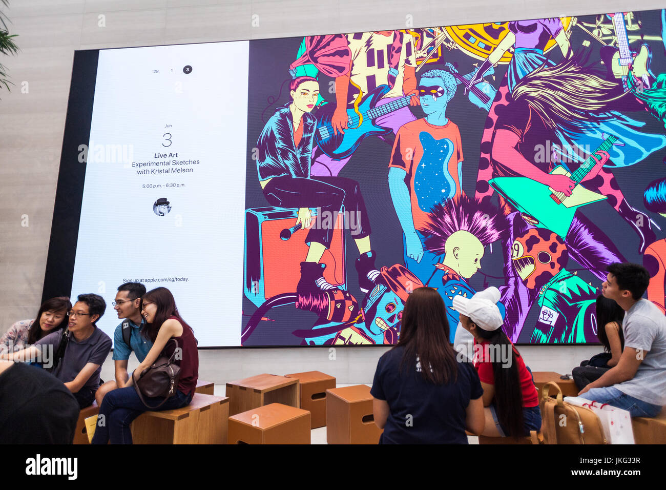 SINGAPORE - MAY 28, 2017: Advertisement inside new Apple Store at Orchard Road Stock Photo