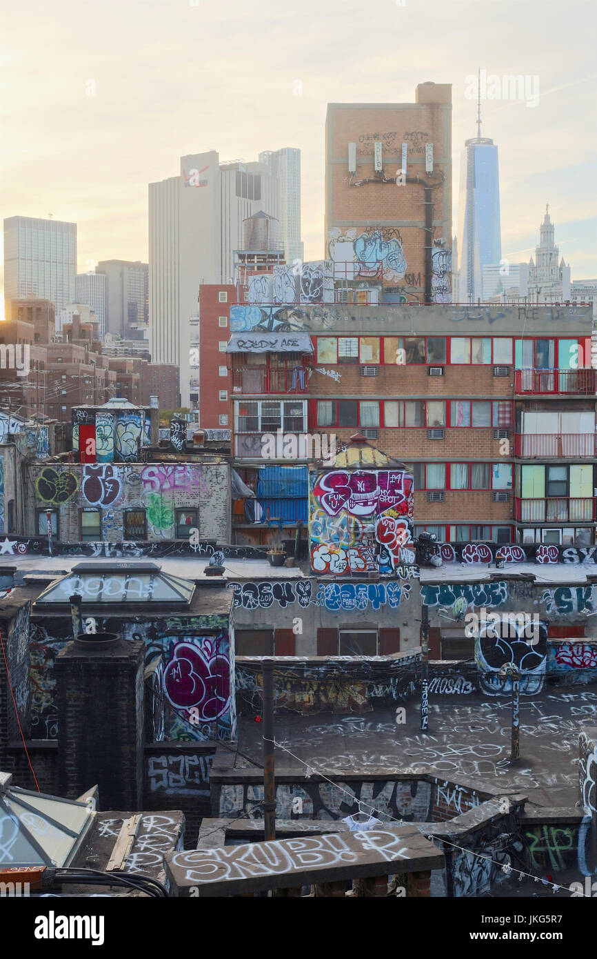 Rooftops Graffiti Manhattan New York City Stock Photos & Rooftops