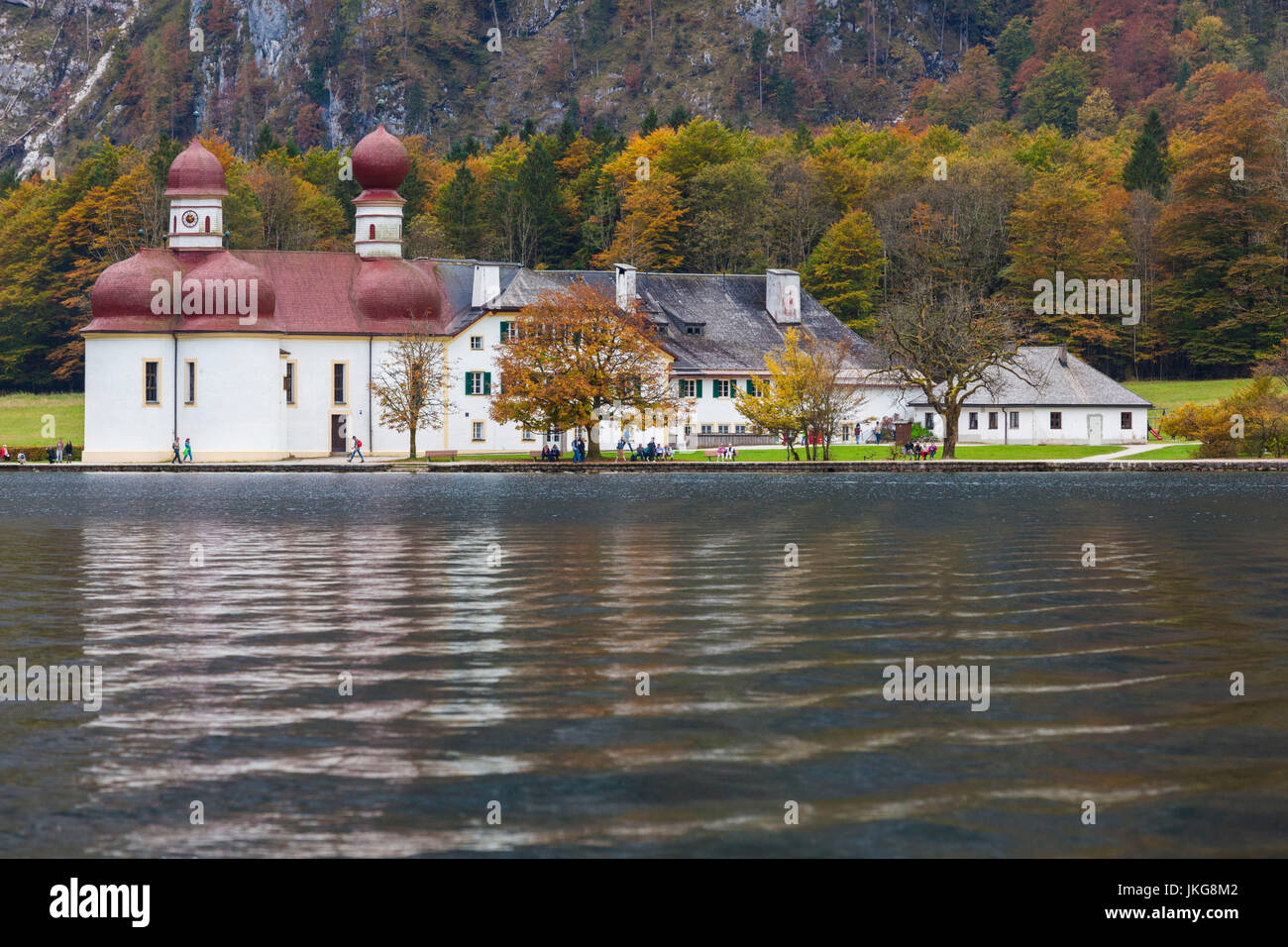 Germany, Bavaria, Koenigssee, St. Bartholomae, St. Bartholomae chapel, fall Stock Photo