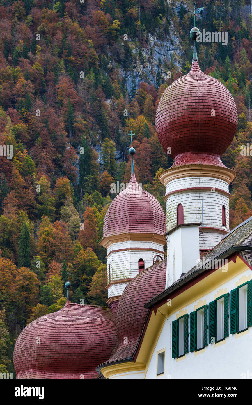 Germany, Bavaria, Koenigssee, St. Bartholomae, St. Bartholomae chapel, fall Stock Photo
