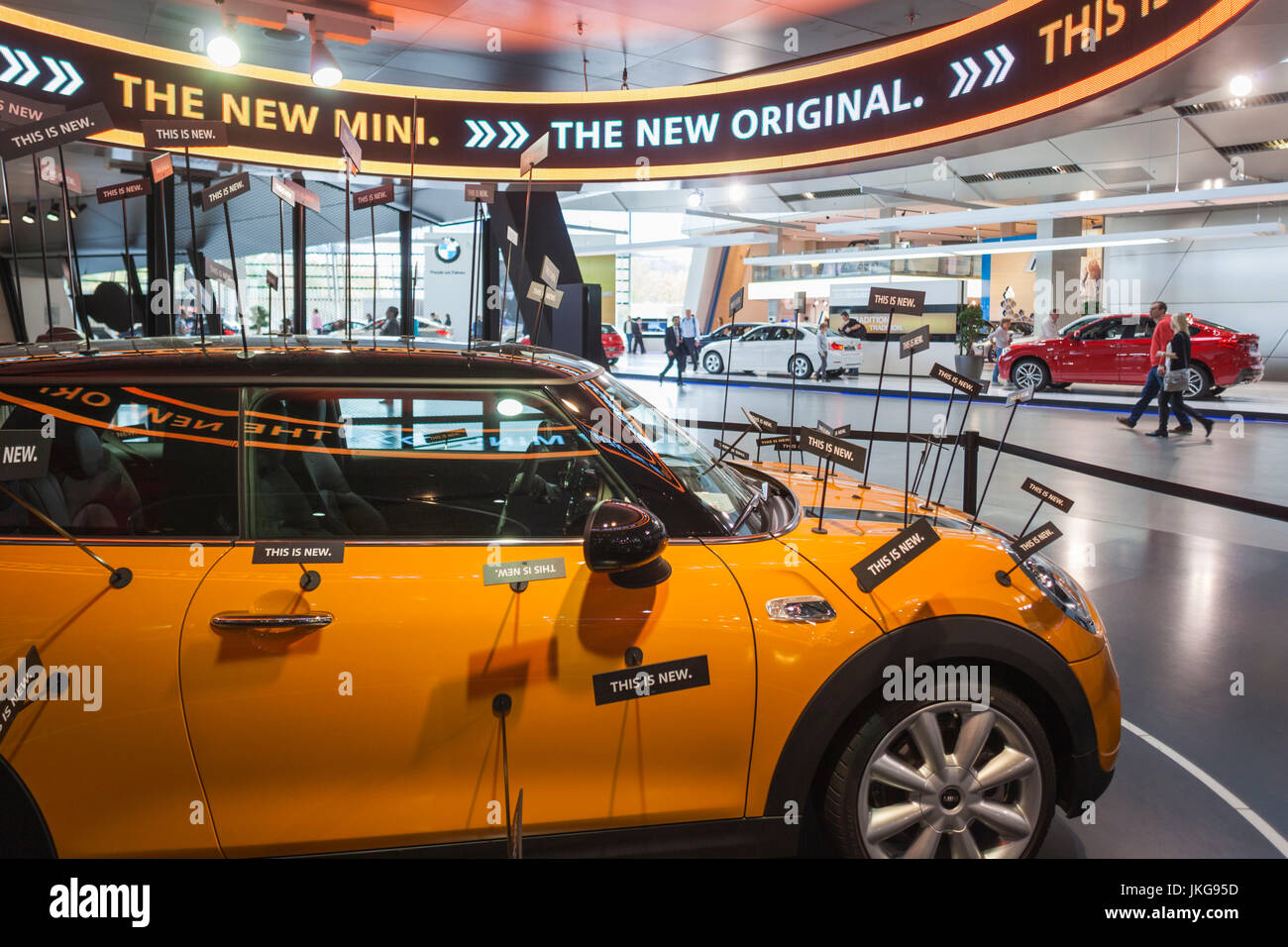 Germany, Bavaria, Munich, BMW Welt company showroom, 2015 Mini Cooper Stock Photo