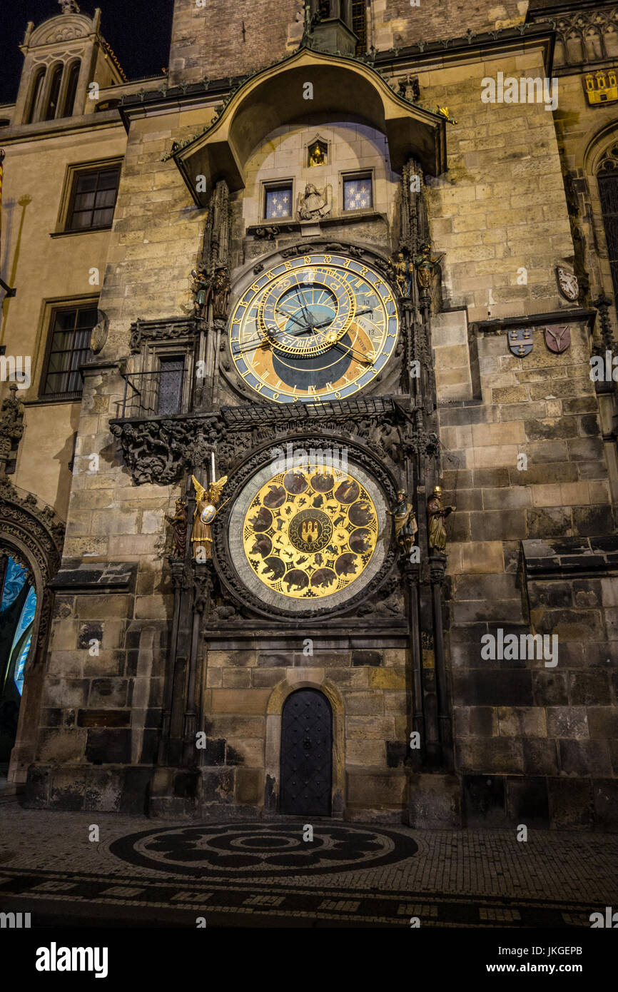 Prague astronomical clock by night hi-res stock photography and images