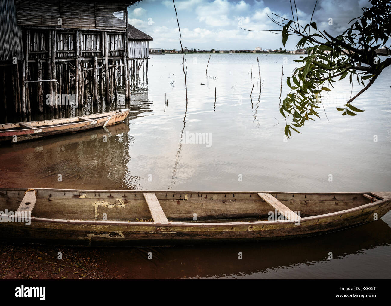 Dugout canoe in Africa Stock Photo
