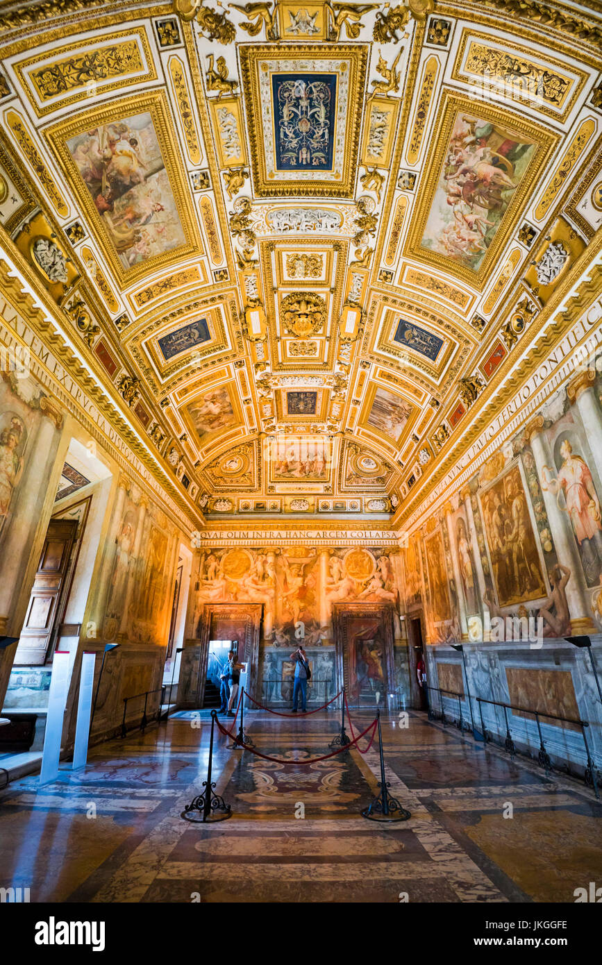 Vertical view of a highly decorated room inside Castel Sant'Angelo in Rome. Stock Photo