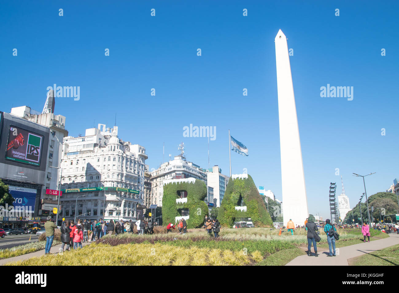 BUENOS AIRES, ARGENTINA - JULY 18, 2017: Buenos Aires sign BA covered
