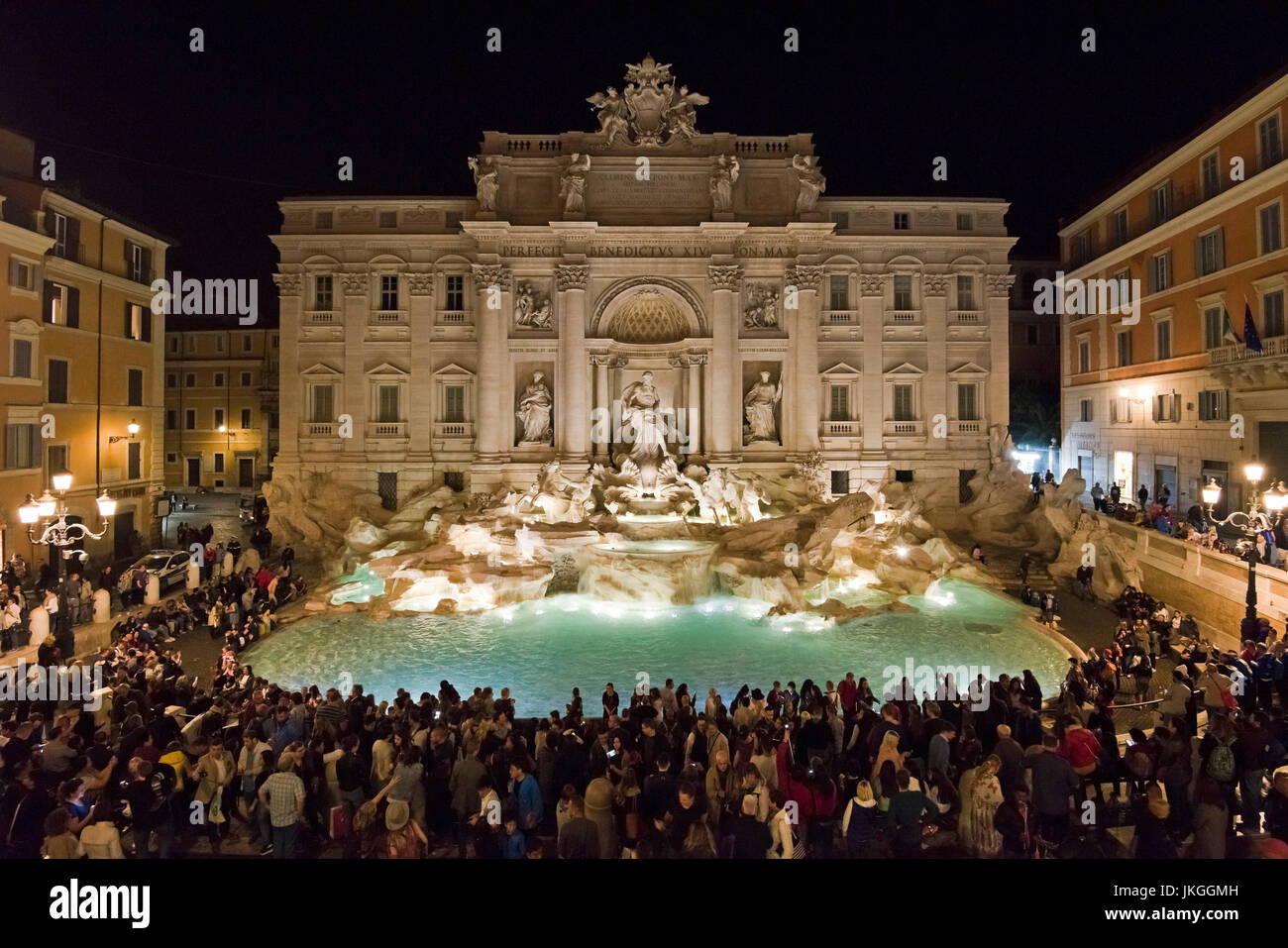 Horizontal View Of The Trevi Fountain Lit Up At Night In Rome Stock 