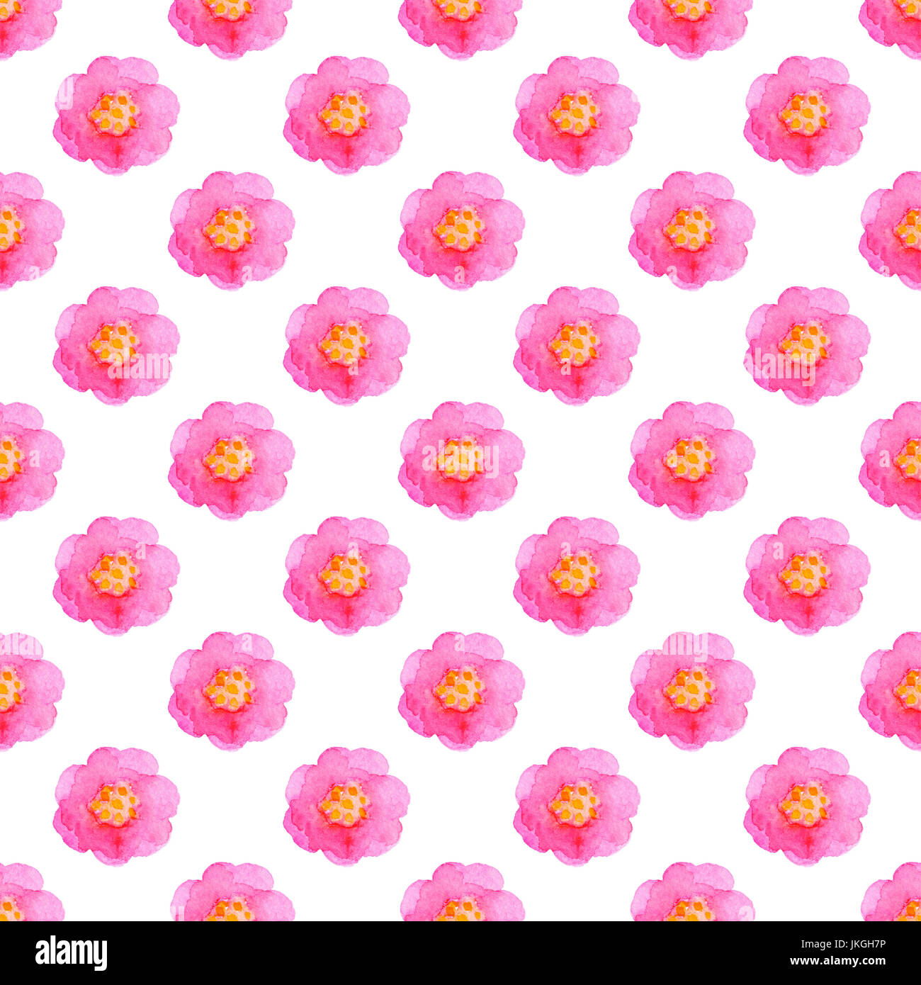 Floral watercolor seamless pattern with pink flowers on a white ...