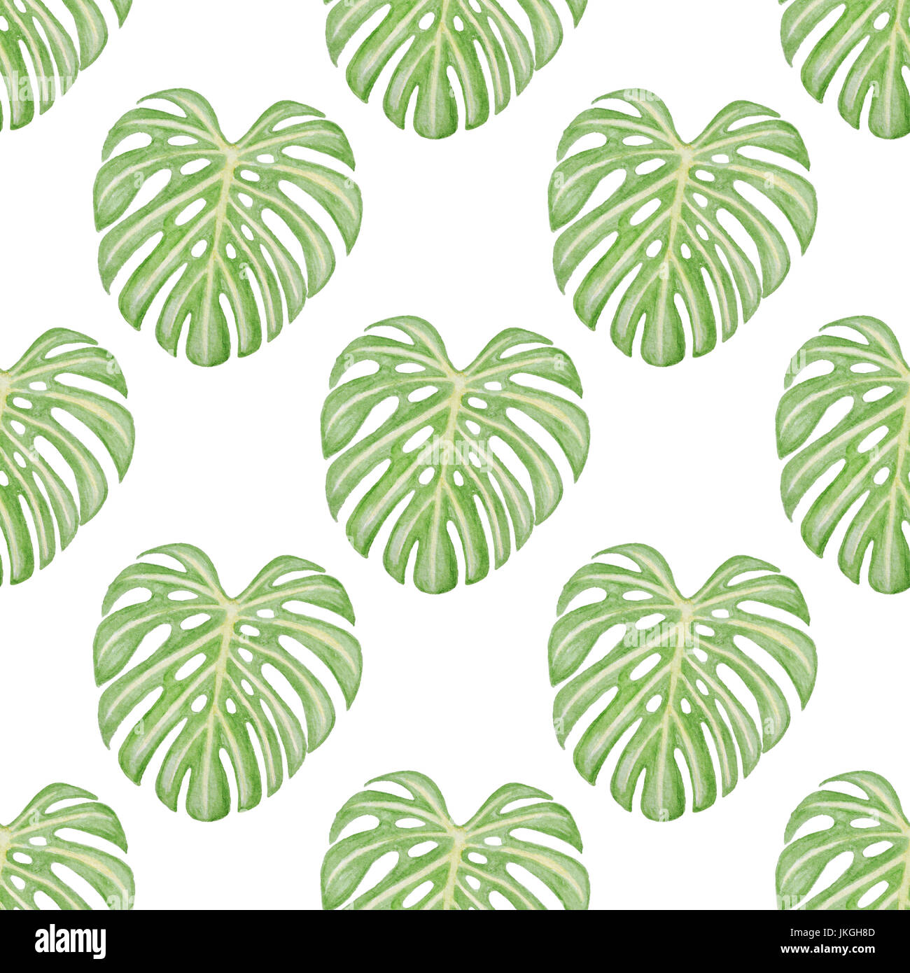 Summer watercolor seamless pattern with green tropical leaves Stock ...