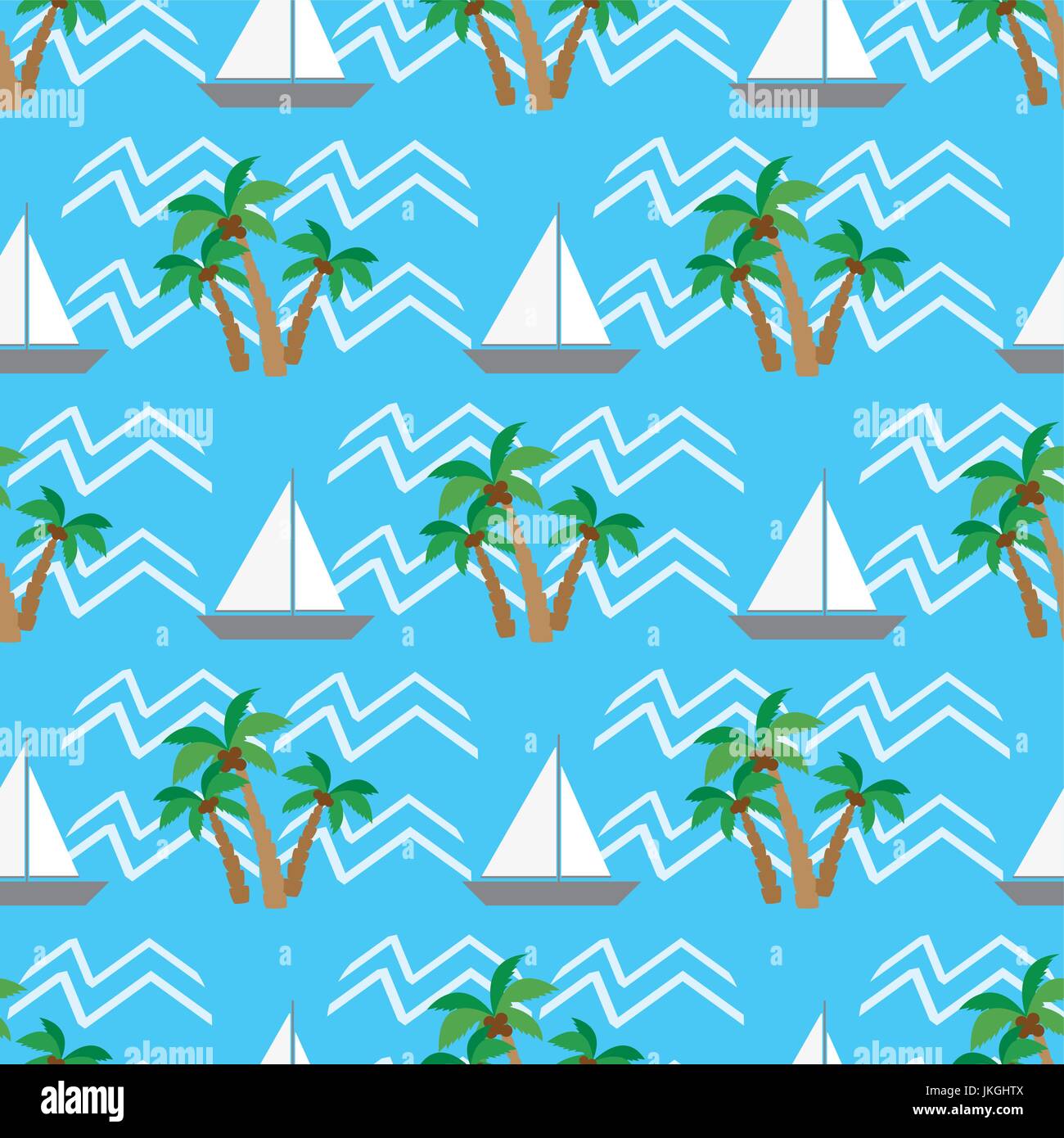 Seamless pattern tropical coconut palm trees and waves . Seamless ...