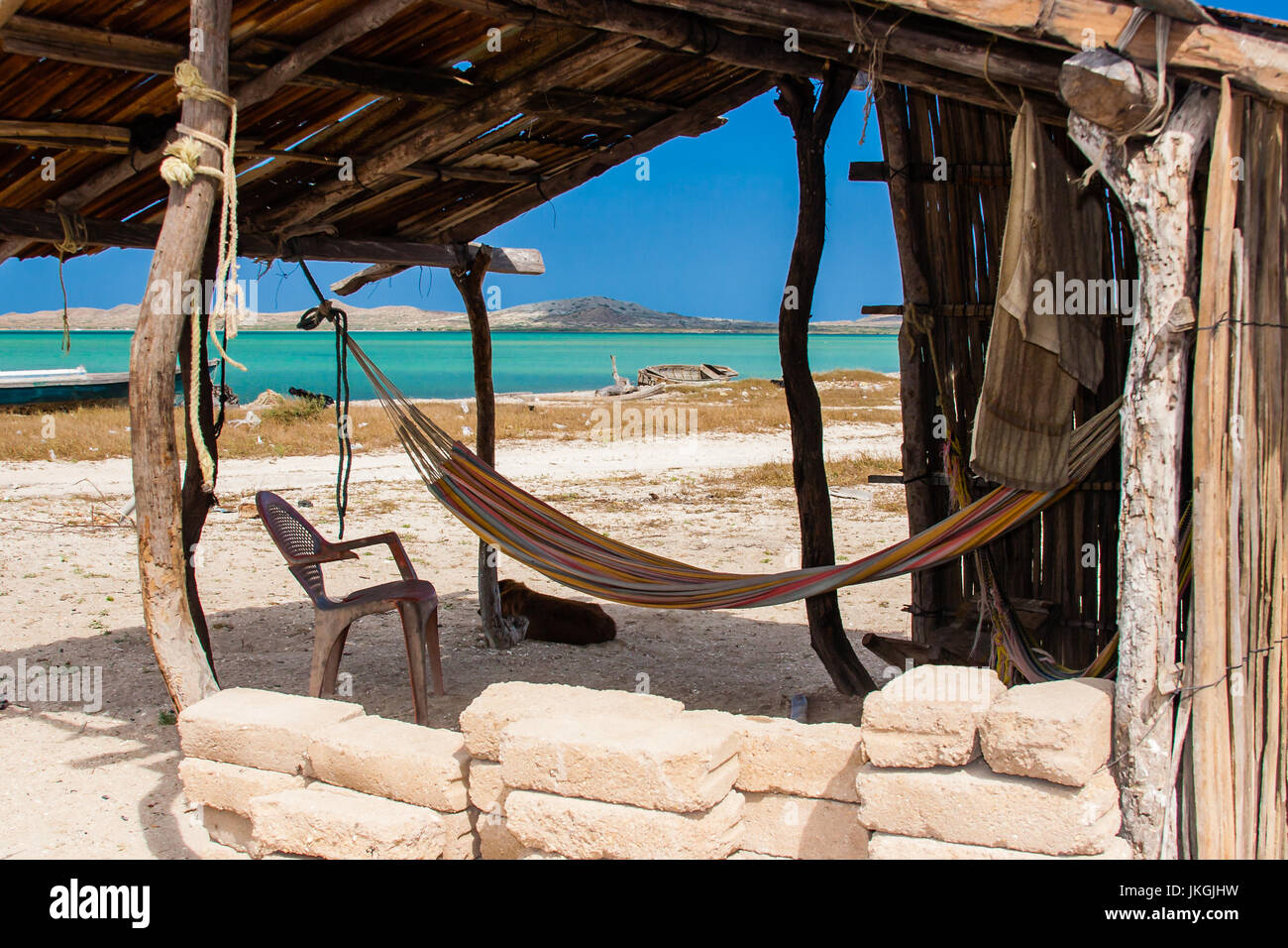 Traditional hammock beside the beach at Cabo de la Vela Stock Photo