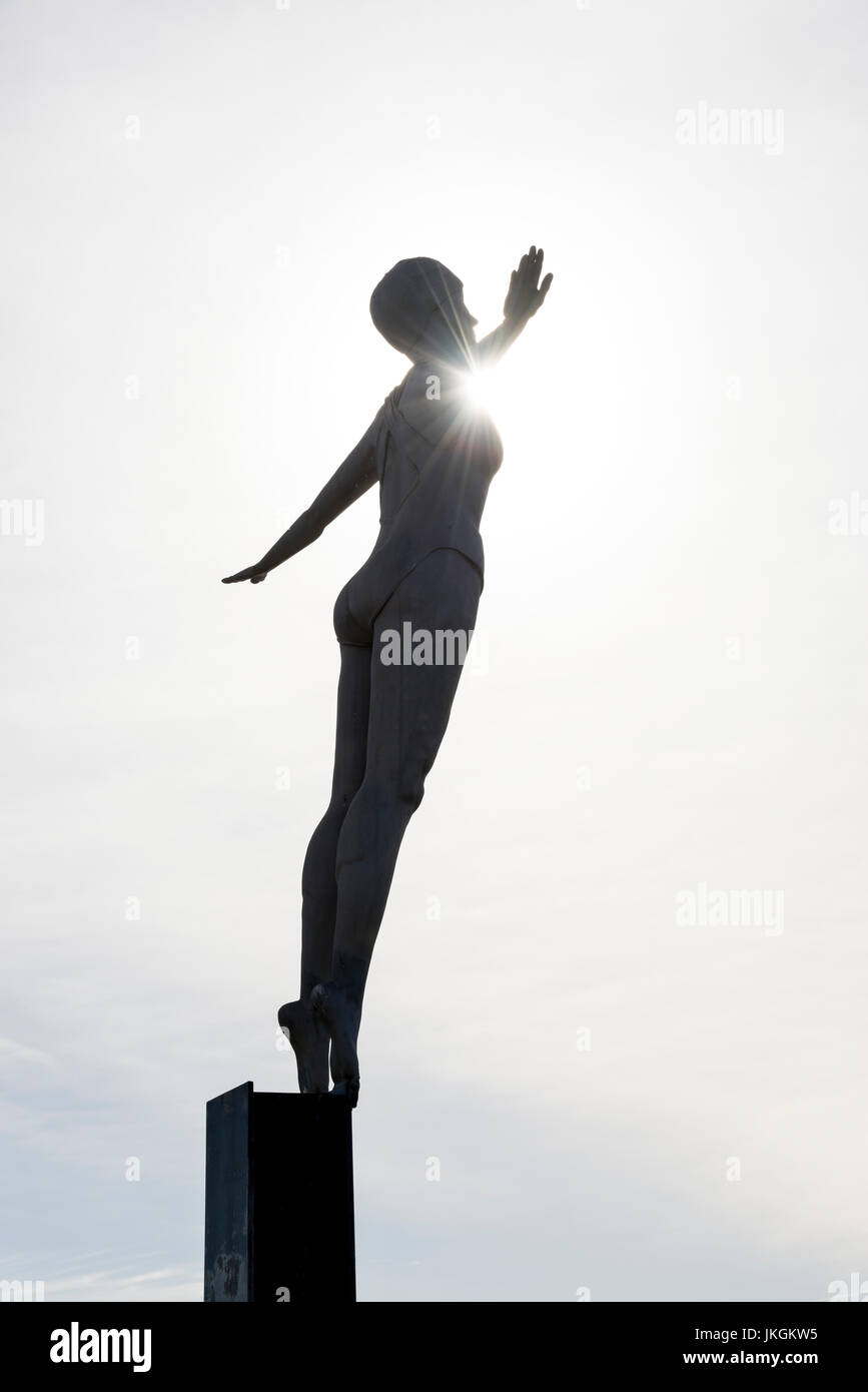 Diving belle statue at Scarborough harbour, North Yorkshire, England. Stock Photo