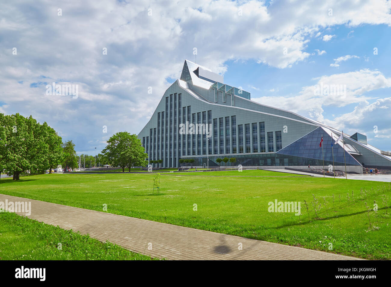 The building of the National Library of Latvia in Riga on a summer sunny day Stock Photo