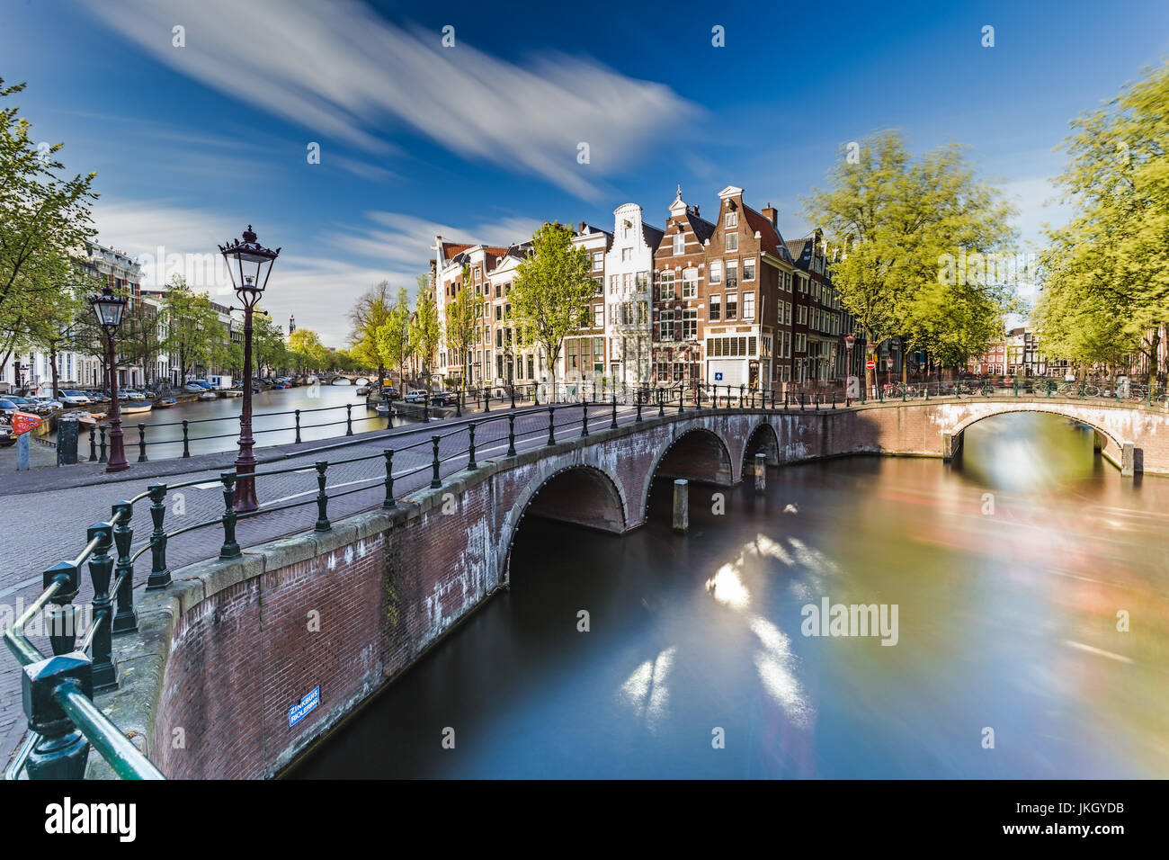 Keizersgracht and Leidsegracht canals at dusk, Amsterdam, Netherlands, Europe Stock Photo