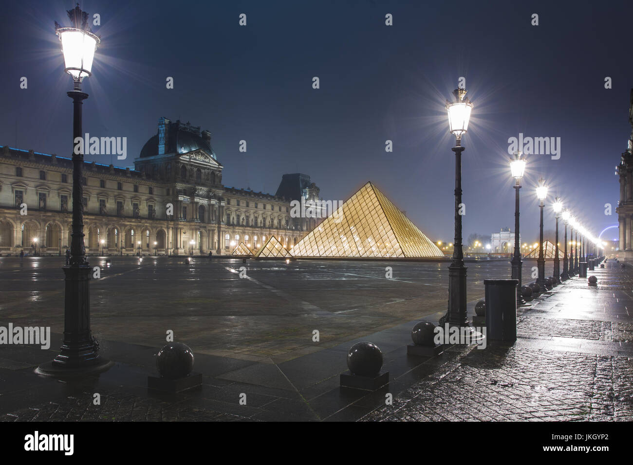 View of the Louvre Museum and the Pyramid, Paris, France Stock Photo