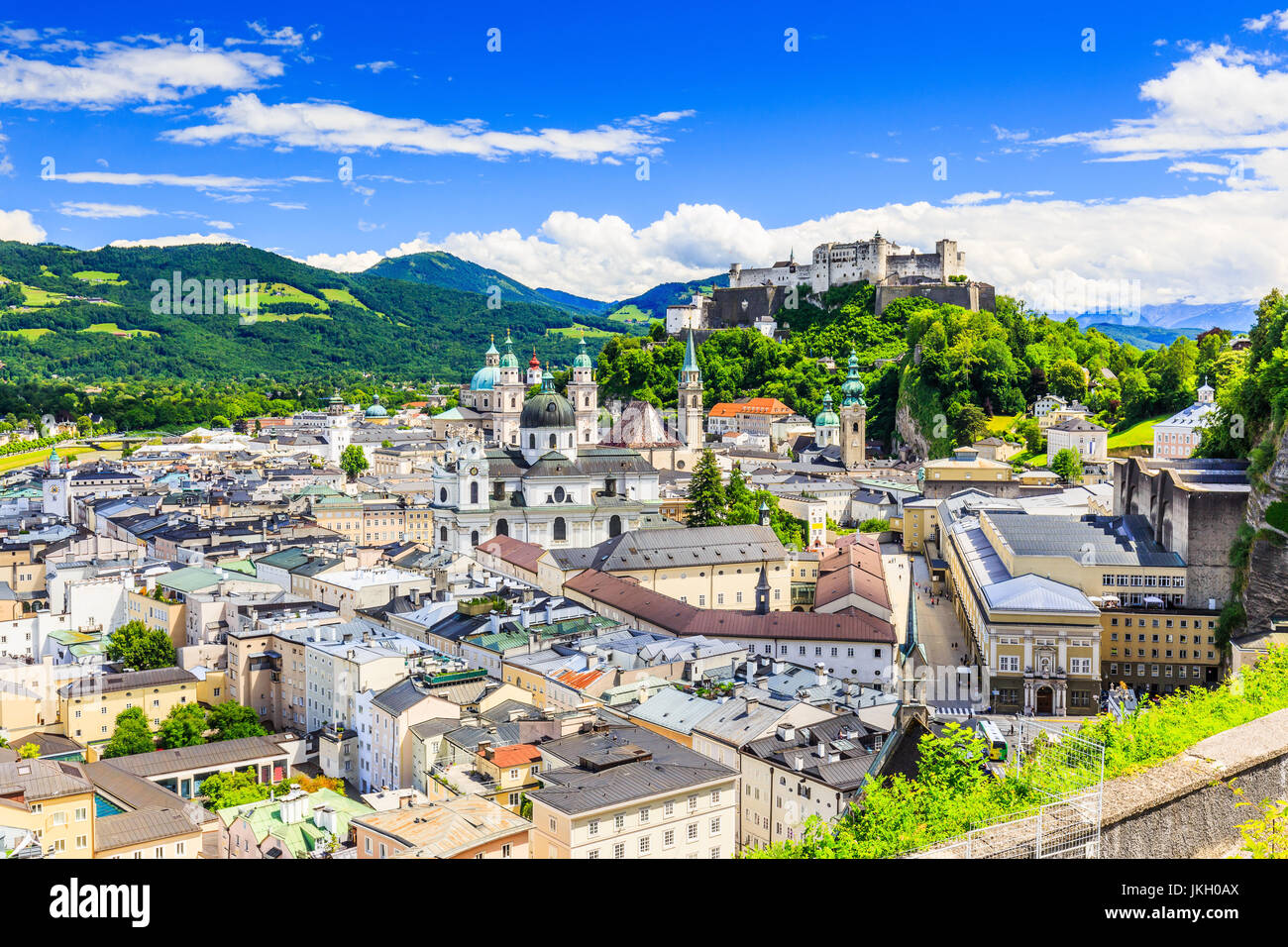 Salzburg, Austria. Old town with Festung Hohensalzburg fortress and