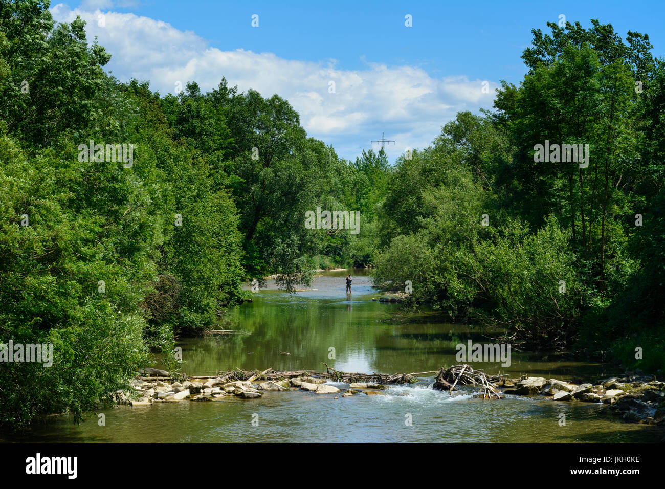 river Pielach, angler, Gerersdorf, Mostviertel, Niederösterreich, Lower Austria, Austria Stock Photo