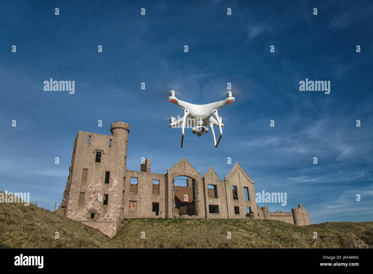 Drone at Slains Castle, Aberdeenshire Stock Photo