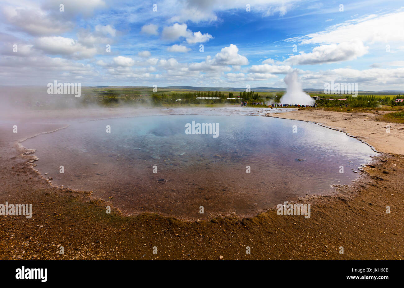 Large eruption geyser and hot spring in Iceland Stock Photo - Alamy