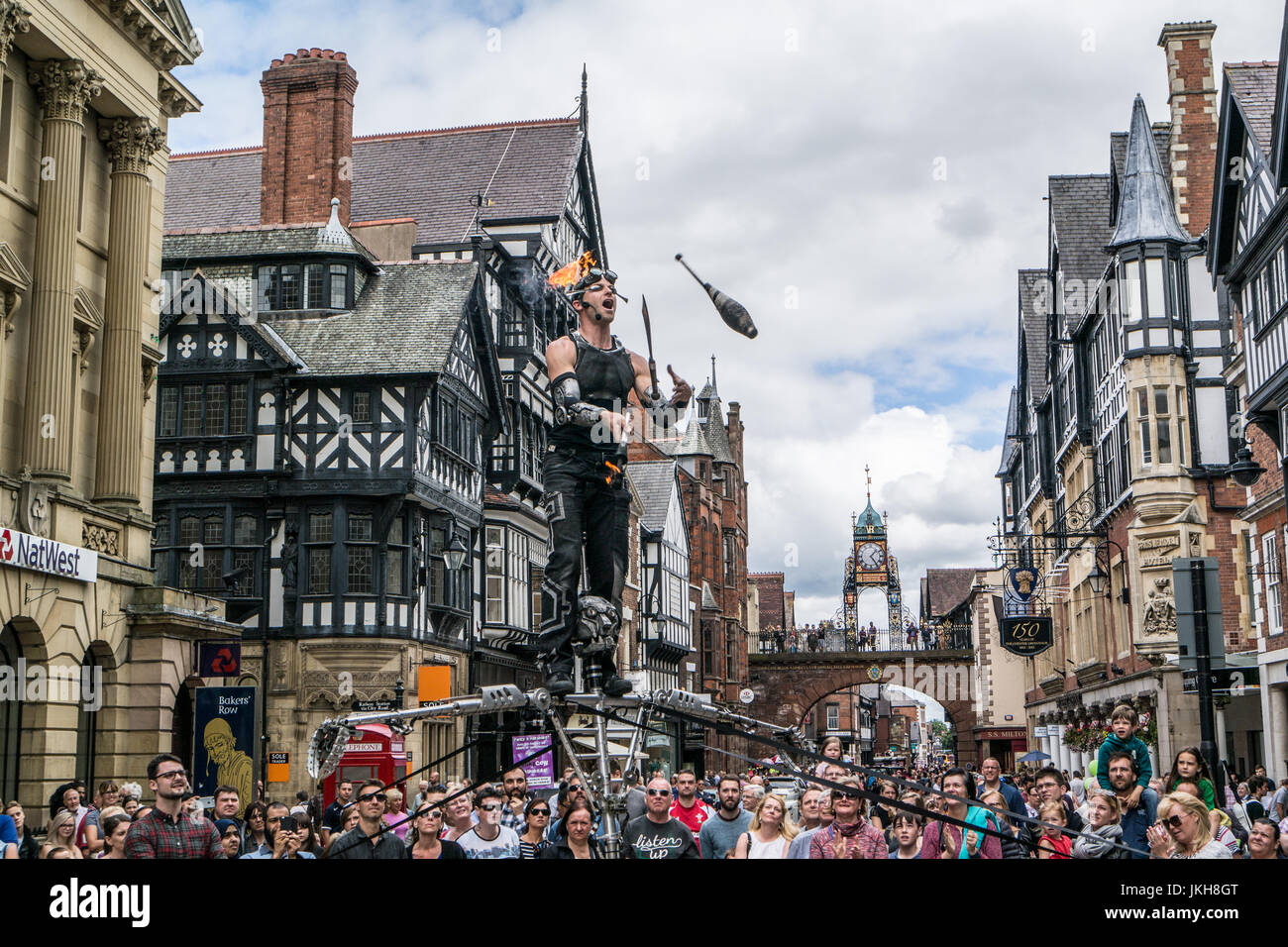 Street entertainer performing in the centre of Chester. Stock Photo