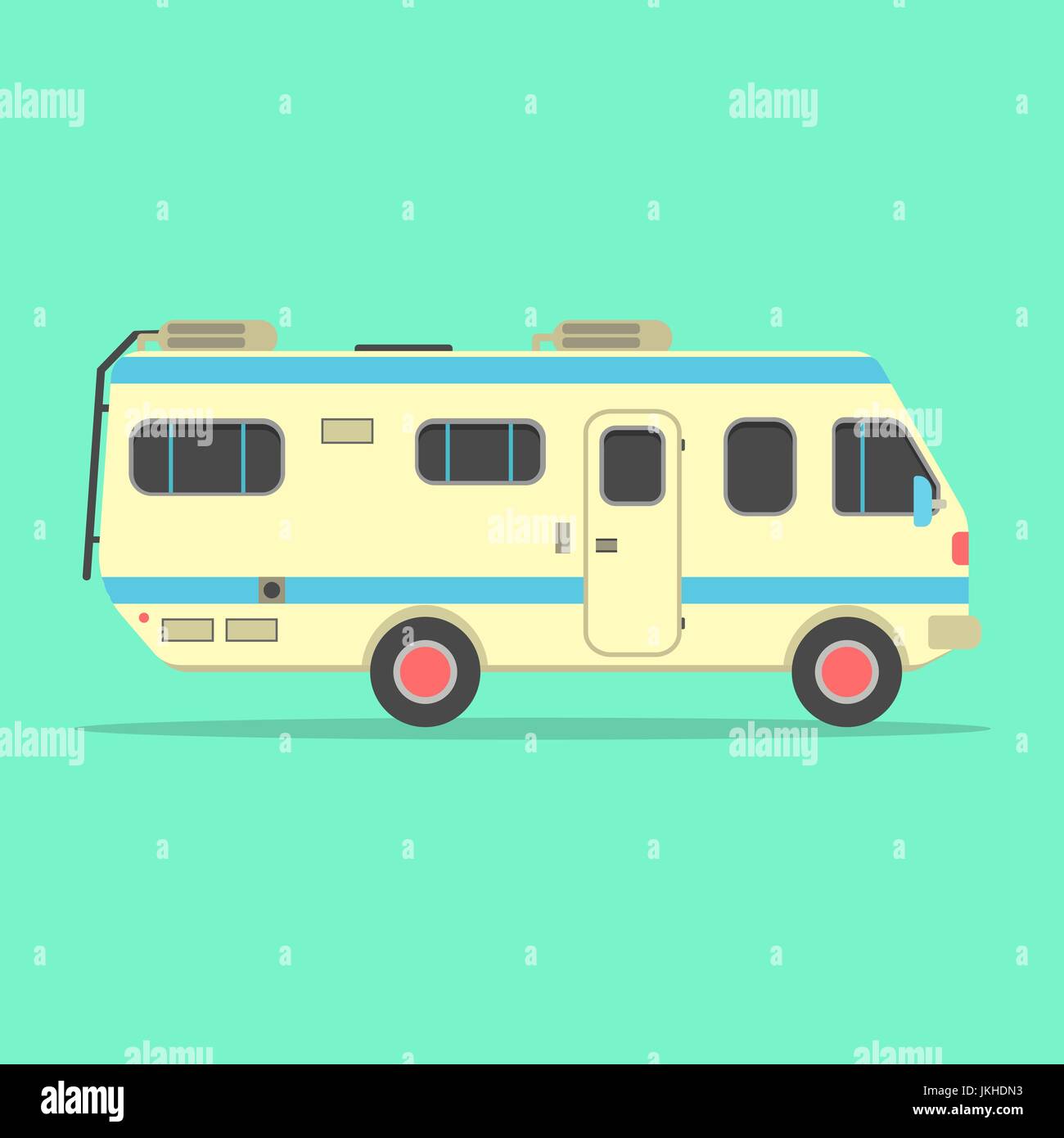 yellow travel camper van isolated on green background Stock Vector ...