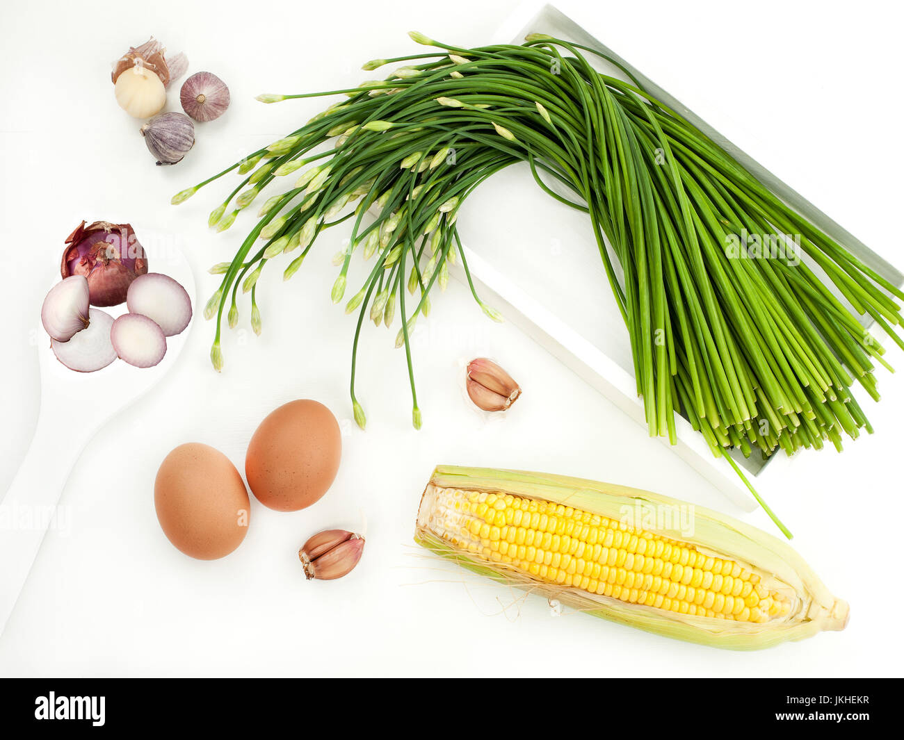 Garlic chives stir prepare with eggs garlic and mixers food menu Thai food and asian healthy food Stock Photo