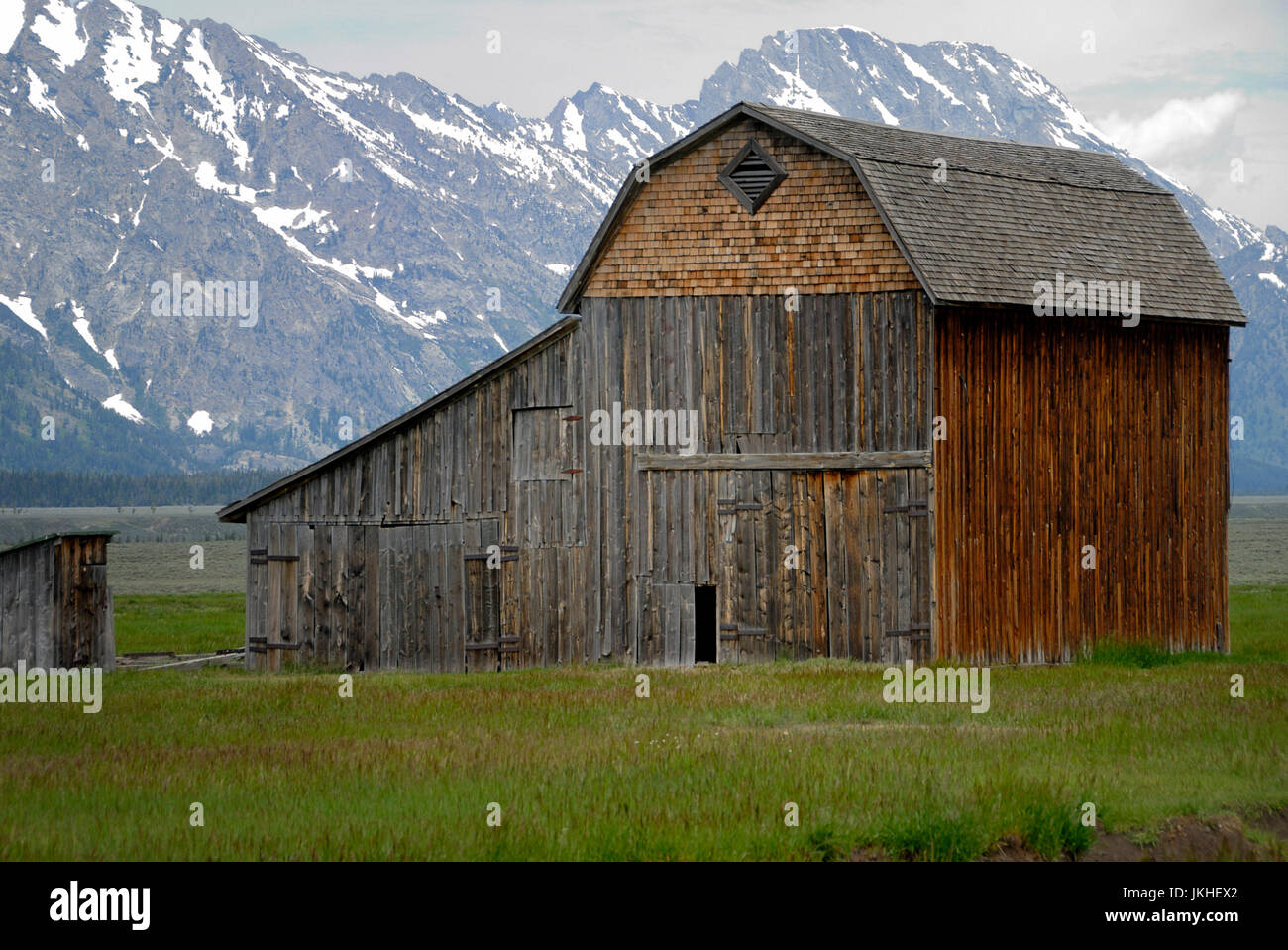 Thomas Murphy Barn and the Teton Range from Mormon Row, Jackson Hole, Wyoming, USA Stock Photo