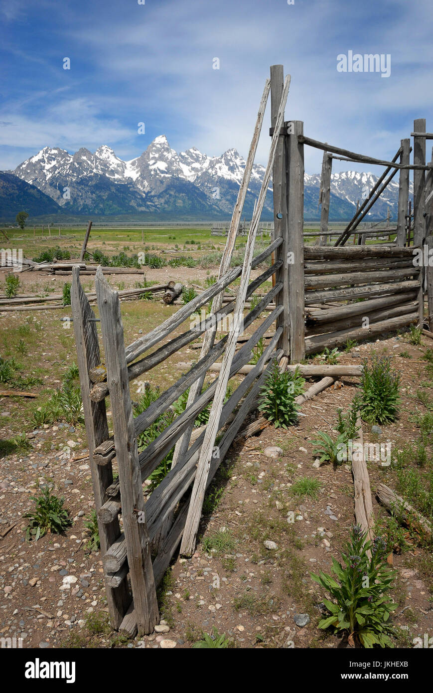 Corral at Mormon Row with the Grand Teton Range, Jackson Hole, Wyoming