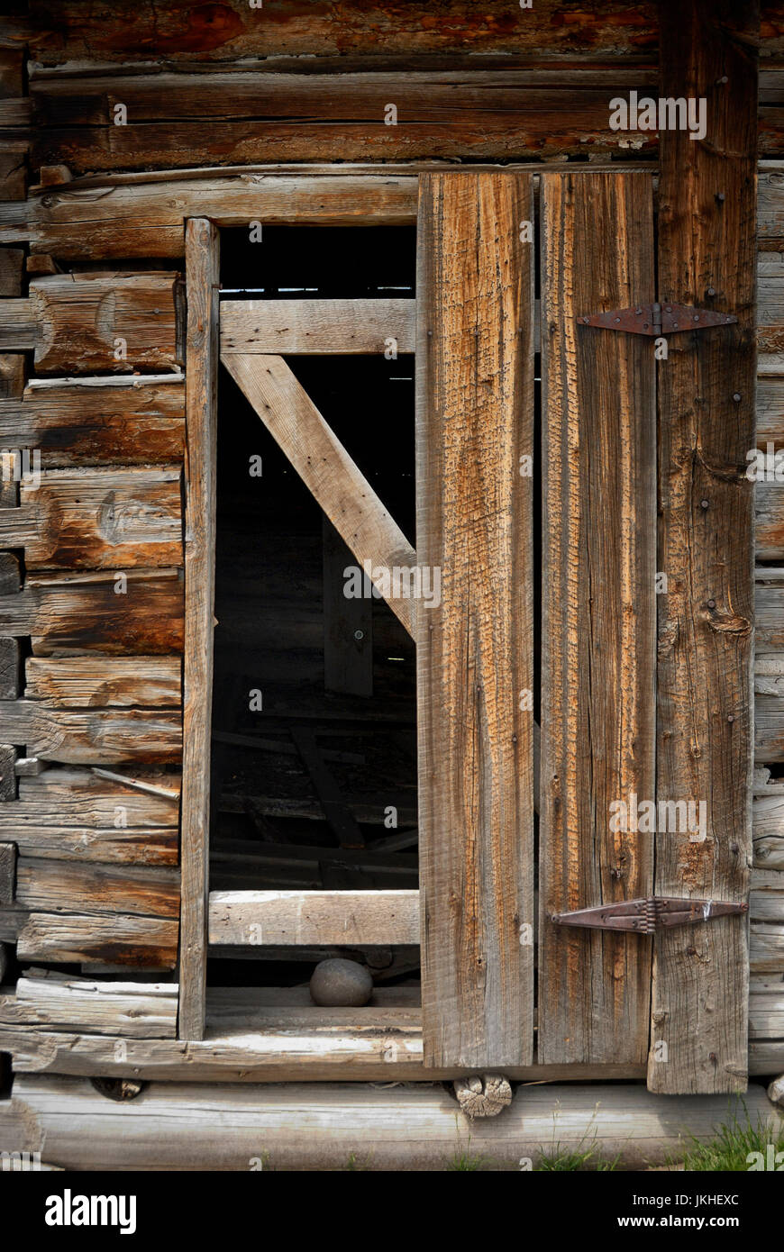 Log cabin detail on Mormon Row, Jackson Hole, Wyoming, USA Stock Photo