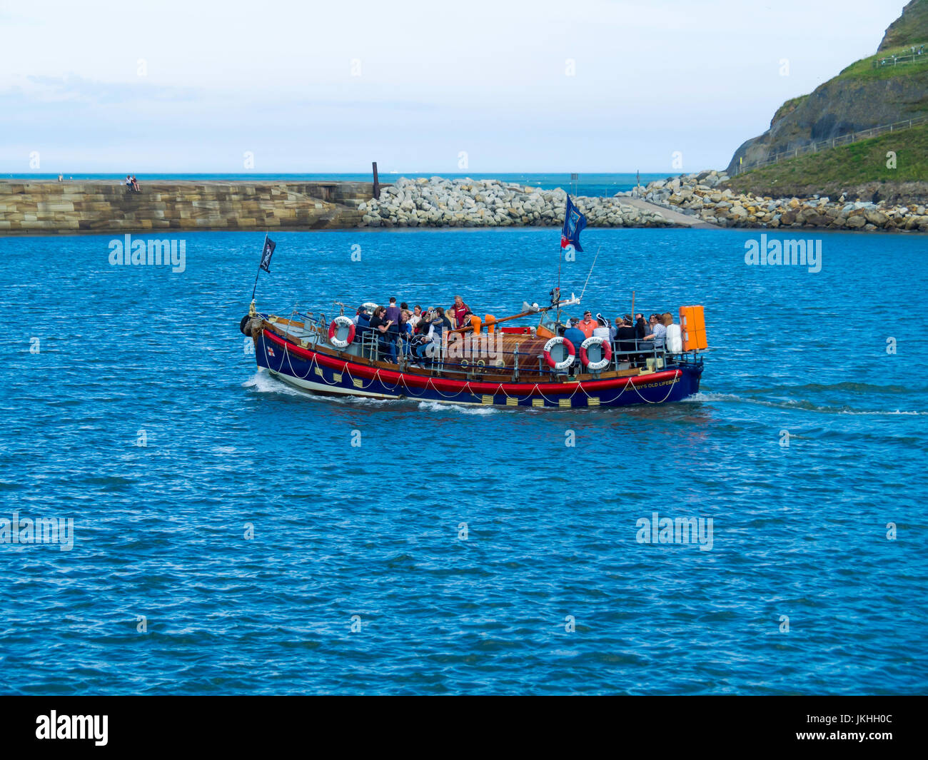 The old Whitby Lifeboat 'Mary Ann Hepworth'outbound on a  pleasure trip  in Whitby harbour Stock Photo