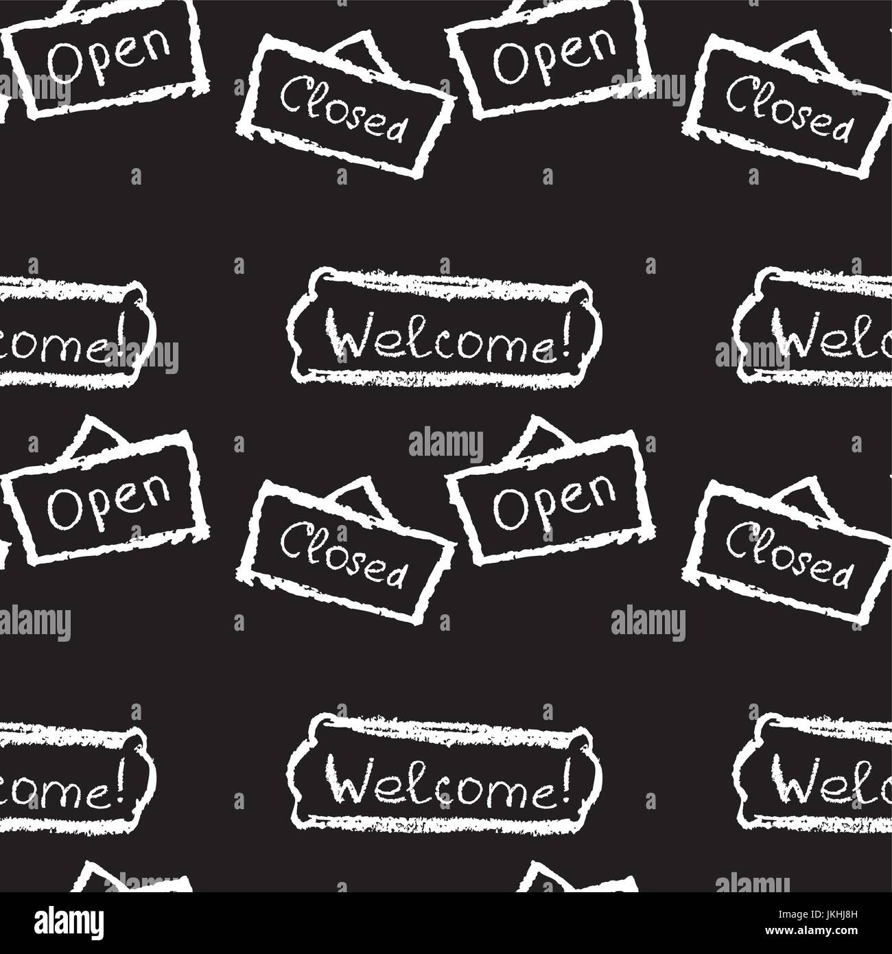 Seamless pattern open, closed, welcome. Hand drawing chalks style ...