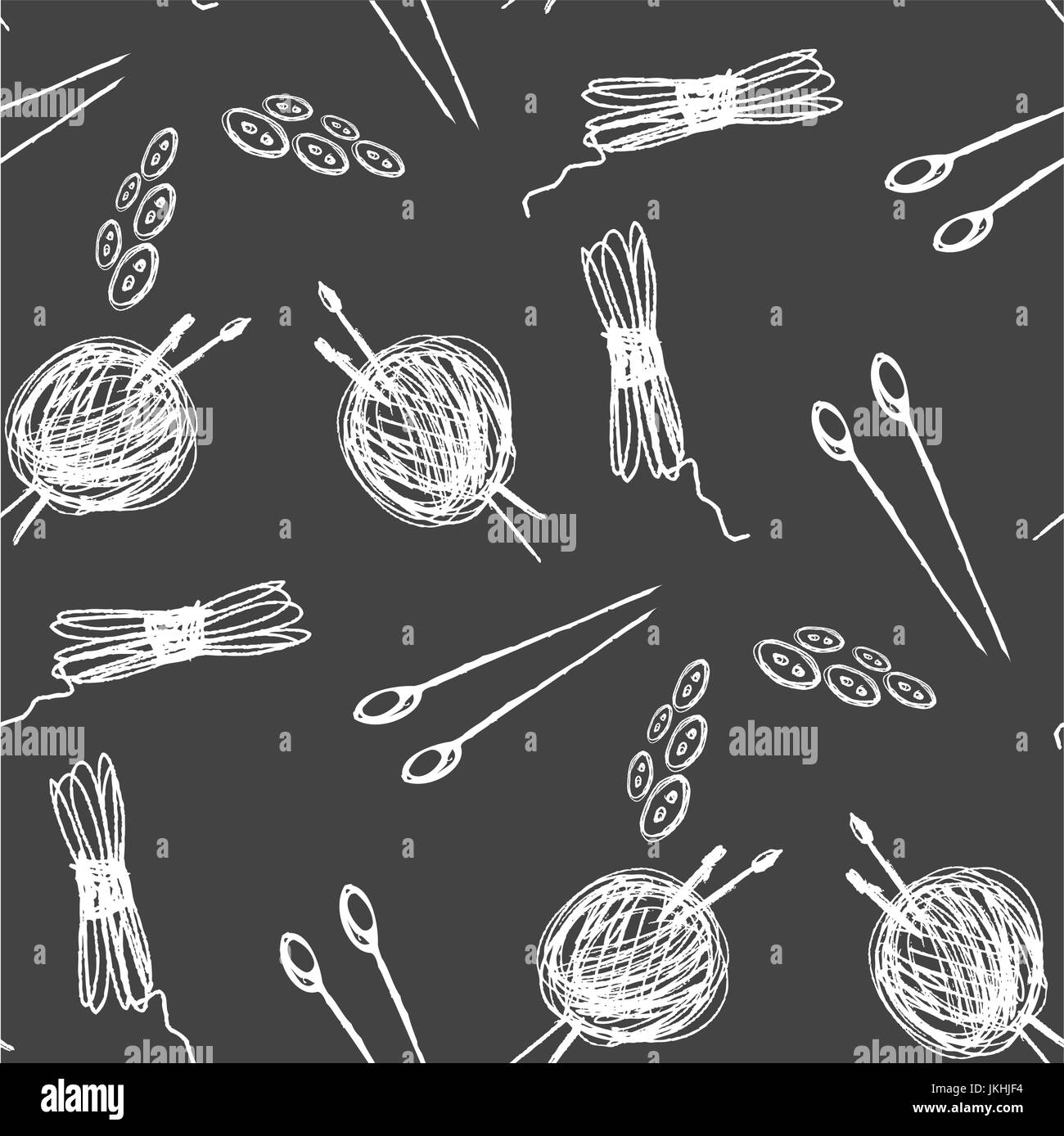 Seamless pattern Sewing Accessories on black .Hand drawing . Seamless pattern can be used for wallpaper, pattern fills, web page backgrounds, surface  Stock Vector