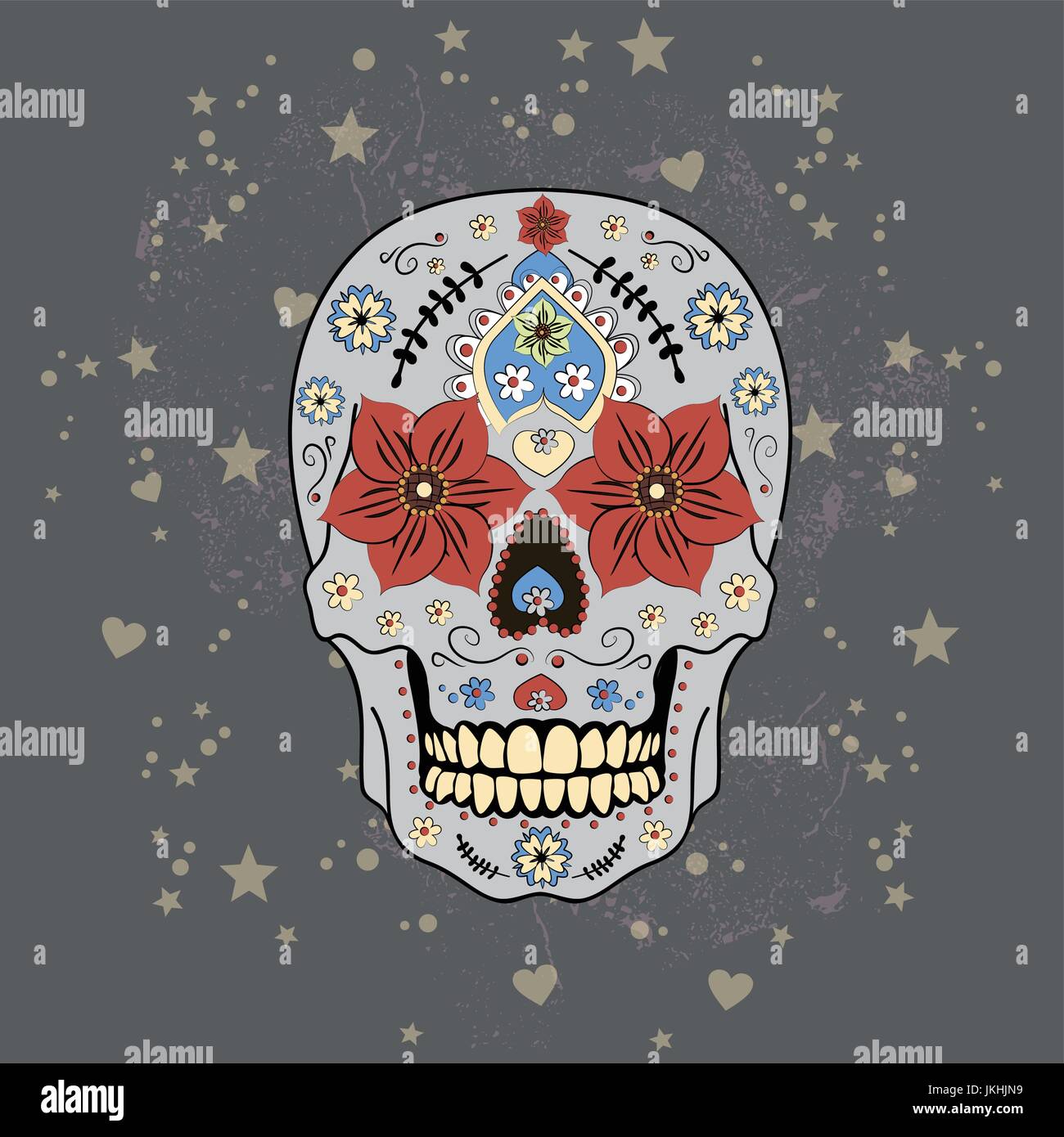 Day of The Dead colorful Skull with floral ornament, vector Stock ...