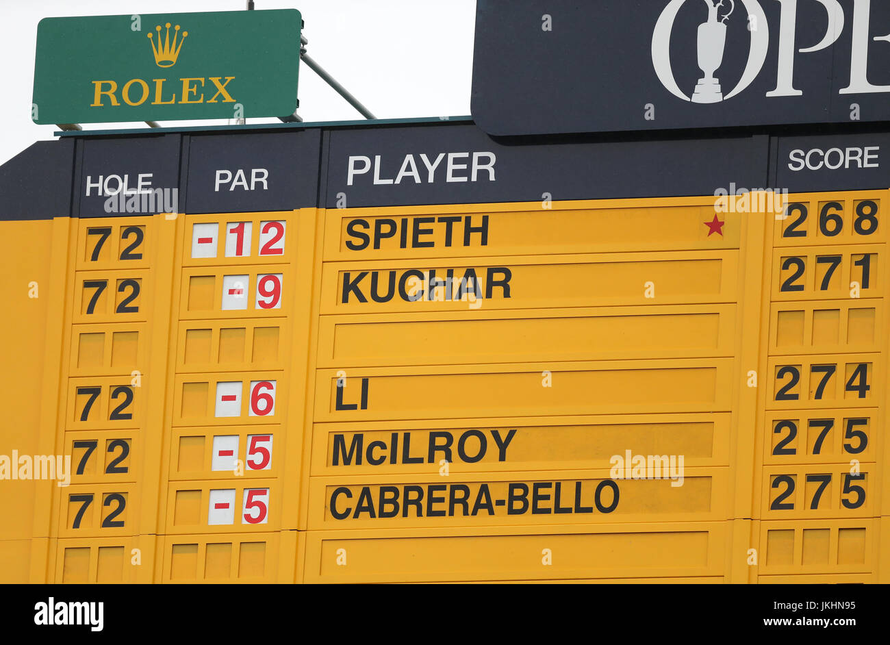 A view of the scoreboard after USA's Jordan Spieth won The Open ...