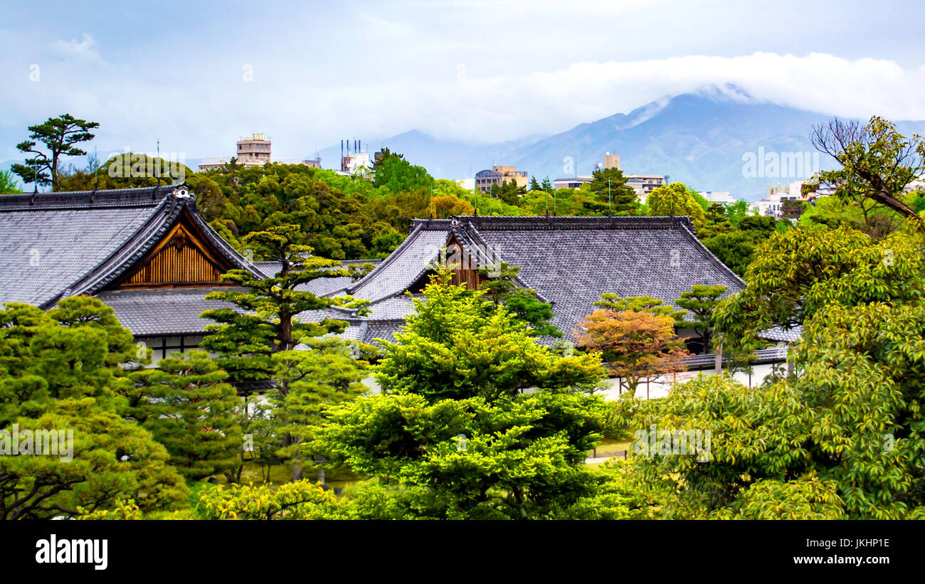 Juxtaposition of New and Old Buildings in Kyoto, Japan Stock Photo