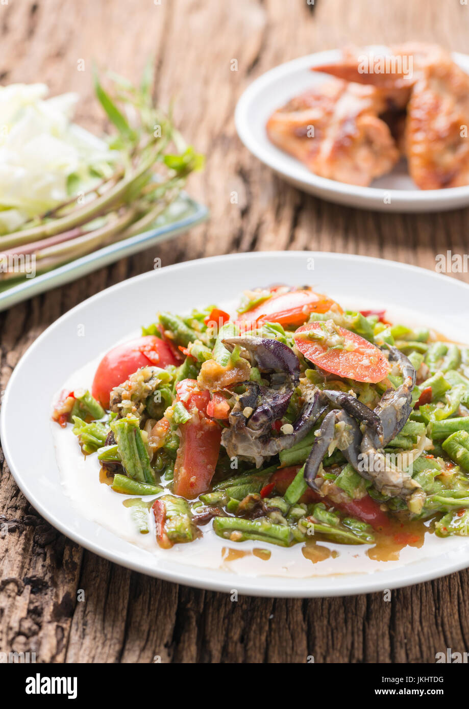 Long Bean Salad with salted crab, Thai food Stock Photo Alamy