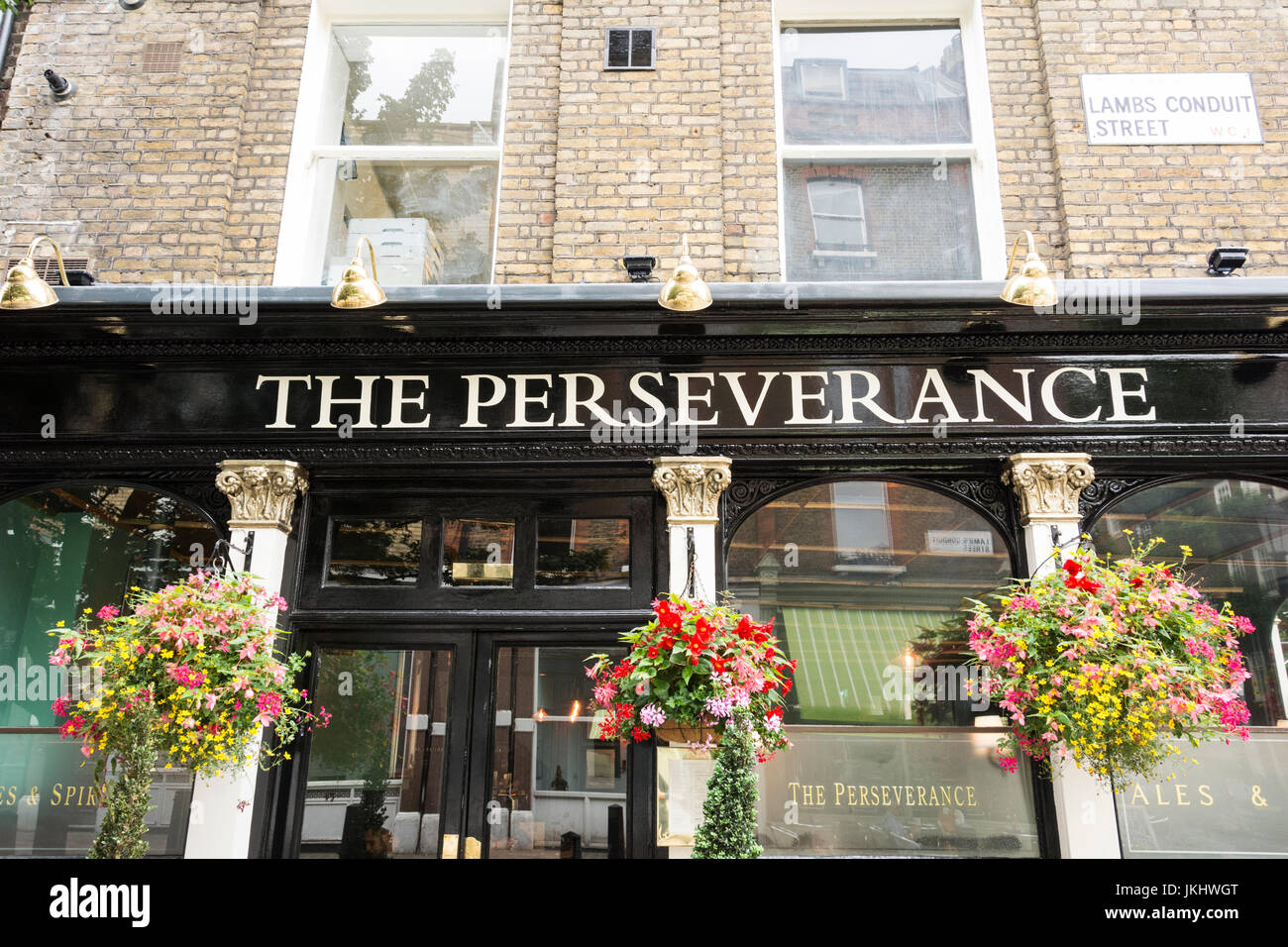 The Perseverance public house on Lamb's Conduit Street, Bloomsbury, London, UK Stock Photo