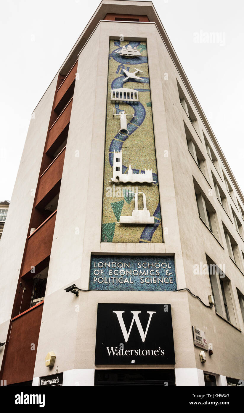 Harry Warren Wilson’s mural on LSE St Clement’s building on the corner of Portugal Street and Clare Market, London, UK. Stock Photo