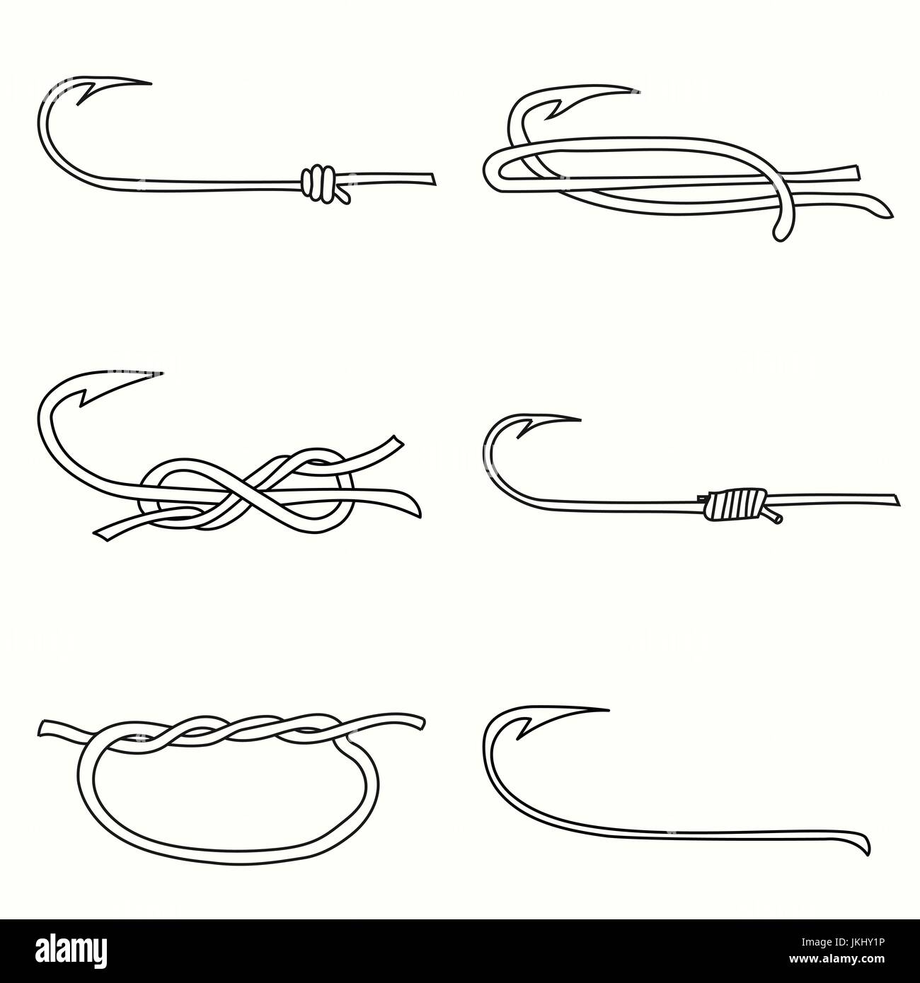 Ways to tie a fishing line to a fishing hook Stock Vector Image