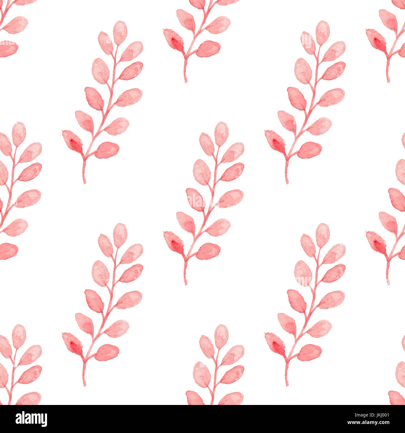 Hand drawn watercolor seamless pattern with pink branch on a white ...