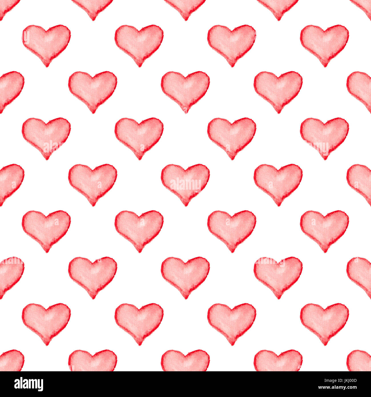 Hand drawn Valentine watercolor seamless pattern with red hearts Stock ...