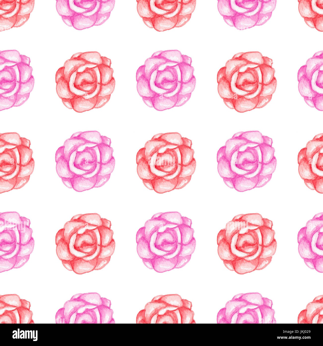 Hand drawn watercolor seamless pattern with red roses on a white ...
