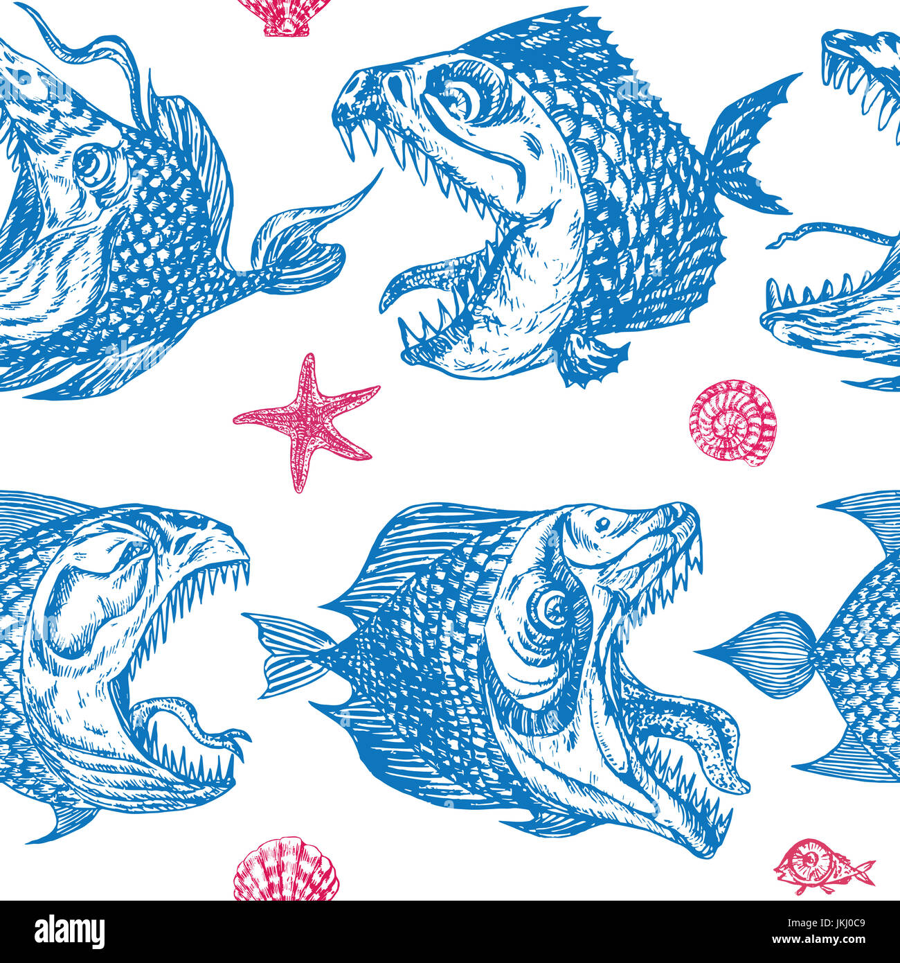 Piranhas fishes profile, open mouth with sharp teeth and long tongue ...