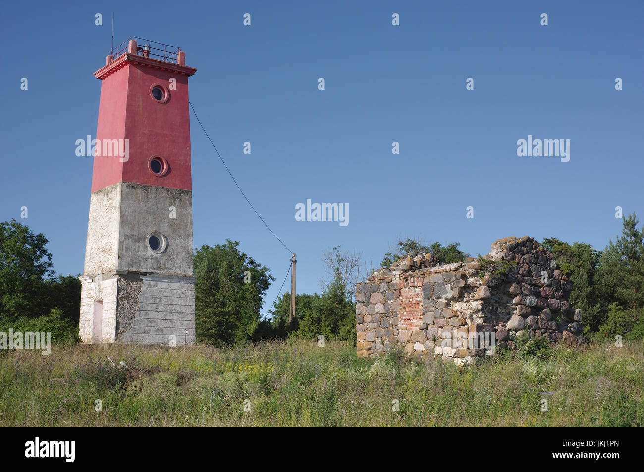 Virtsu lighthouse built 1924 with a height of 18 metres, and a diameter of 2.5 metres. Estonia 14th July 2017 Stock Photo