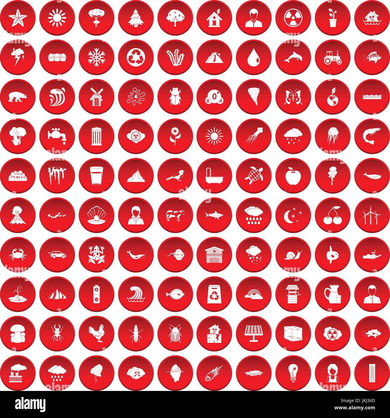 100 earth icons set red Stock Vector