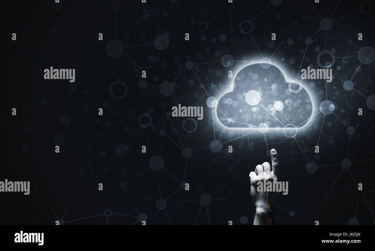 Technology idea concept with glowing cloud icon and touching it Stock ...