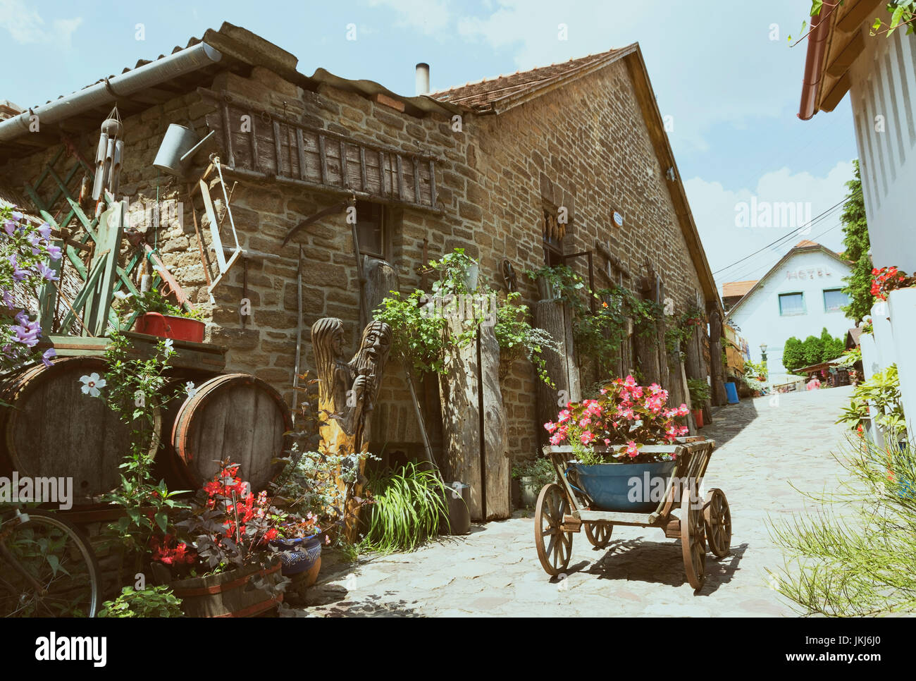 Yard of old times in Tihany at Lake Balaton in July 2017, Hungary ( Vintage style ) Stock Photo