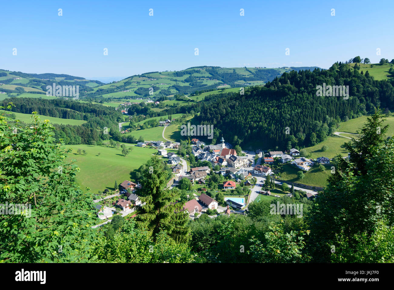 village Reinsberg from Castle, Reinsberg, Mostviertel, Niederösterreich, Lower Austria, Austria Stock Photo